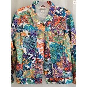Bend Over Multicolor Paisley Jean Jacket | Women’s Size 12P | EUC Colorful Boho 